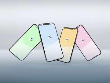Alle vier Volksbank Apps starten auf vier Smartphones.